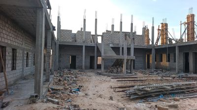 Extension ouest du bloc pédagogique, maçonnerie en cours